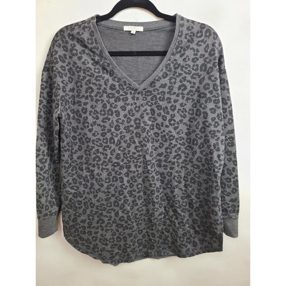 Z Supply Black Gray Leopard Print V-Neck Oversized Weekender Top Size Xs